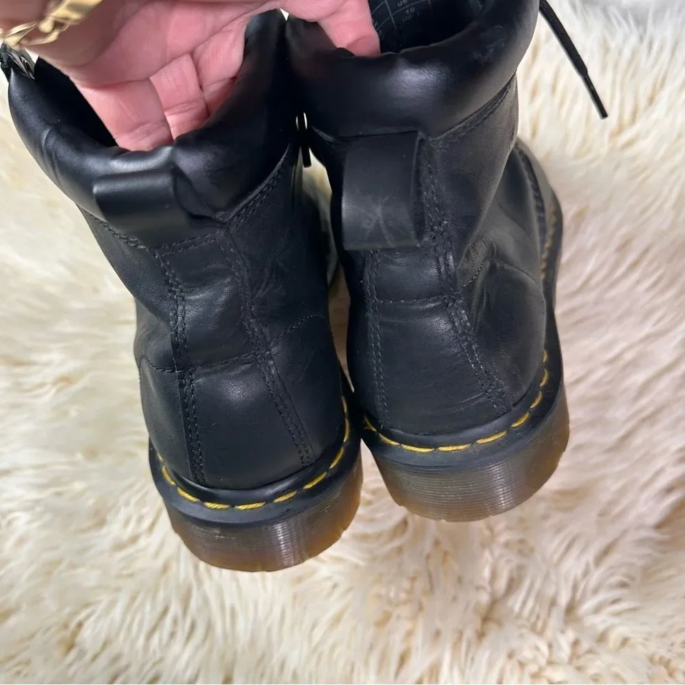 Dr. Martens Black Leather Lace-Up Ankle Boots with Yellow Stitching